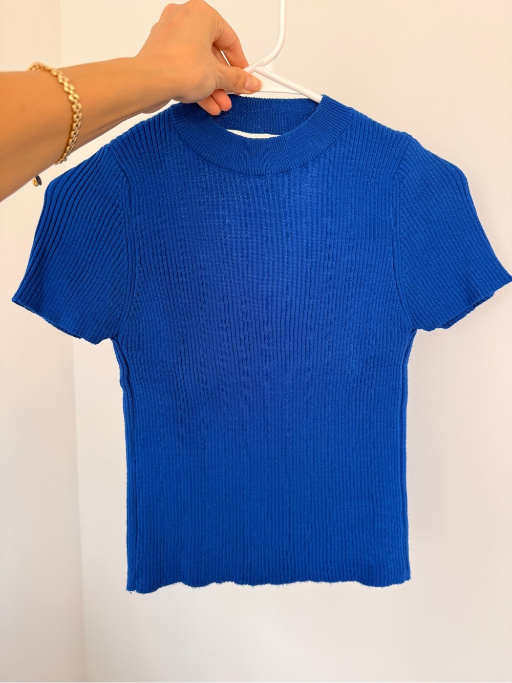 Blue Ribbed Short-Sleeve Top